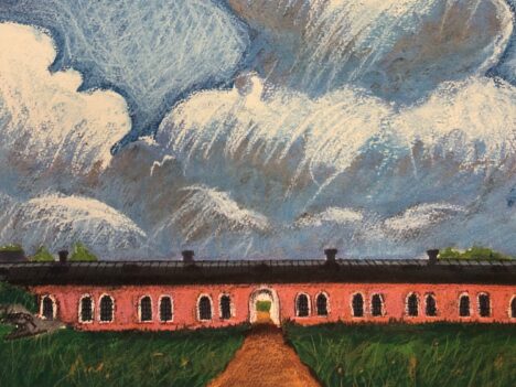 Painting of the Nordic Culture Point's facilities on Suomenlinna.