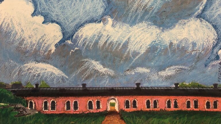 Painting of the Nordic Culture Point's facilities on Suomenlinna.