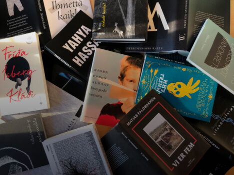 Books spread over a table