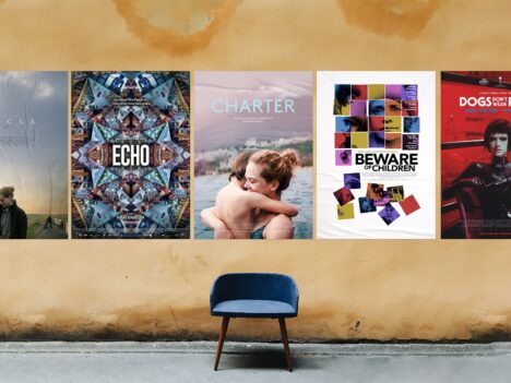 Filmplancher av de nominerade filmerna för Nordiska rådets filmpris 2020på en vägg