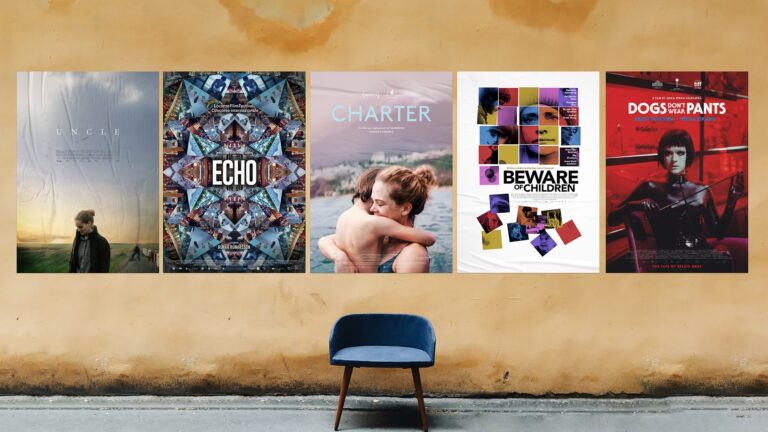 Filmplancher av de nominerade filmerna för Nordiska rådets filmpris 2020på en vägg