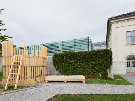 Power plant art work, made of wood.