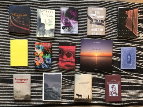 BIlder av de 14 nominerade böckernas omslag