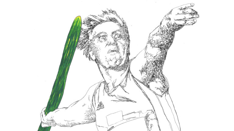 A man throwing a cucumber like a javelin